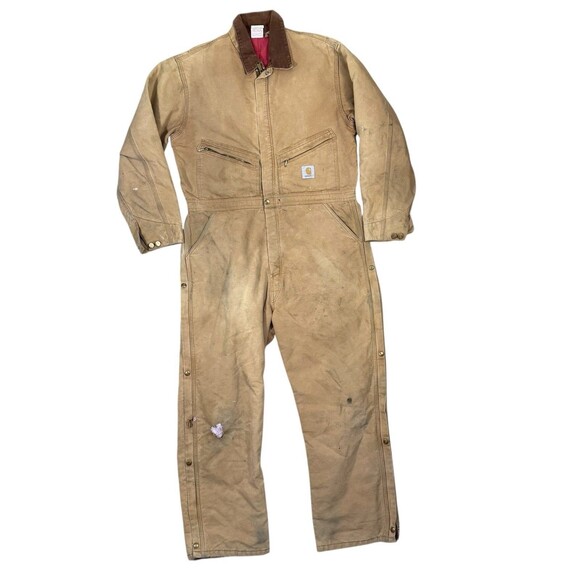 VTG Carhartt 996QZR Coverall Mens 46R Brown Duck Insulated Quilted Lined 90s USA - Picture 1 of 10